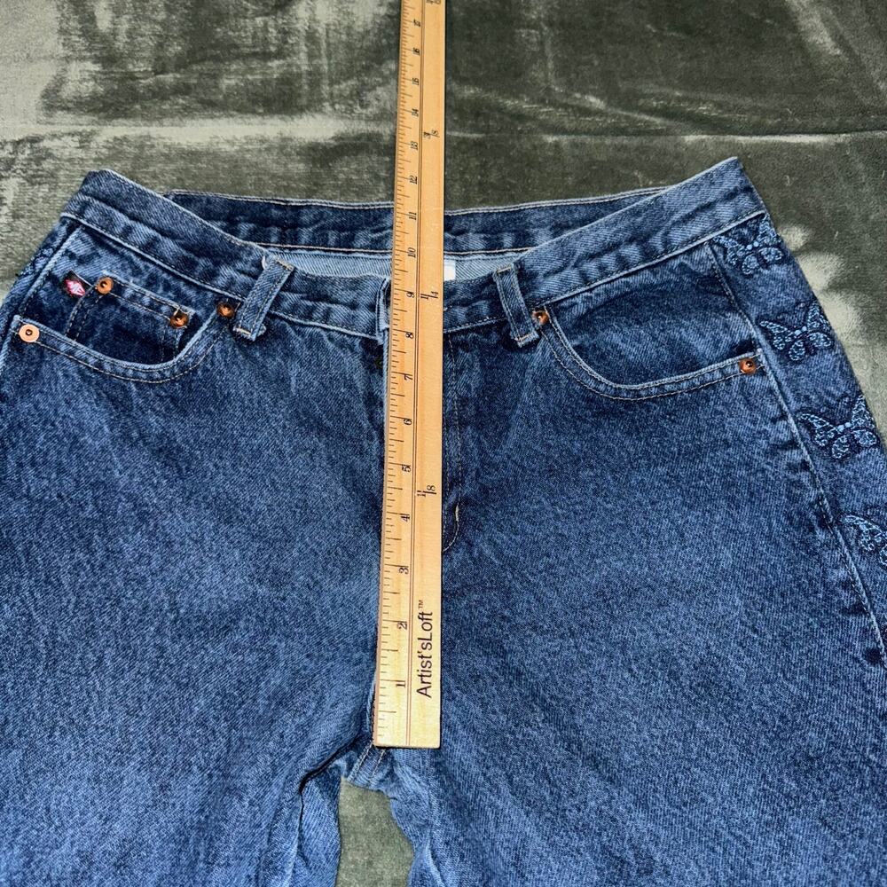 VTG Y2K Trust Me Jeans Butterfly Embroidery Sides Dark Denim Junior's Size 11 - Picture 10 of 10